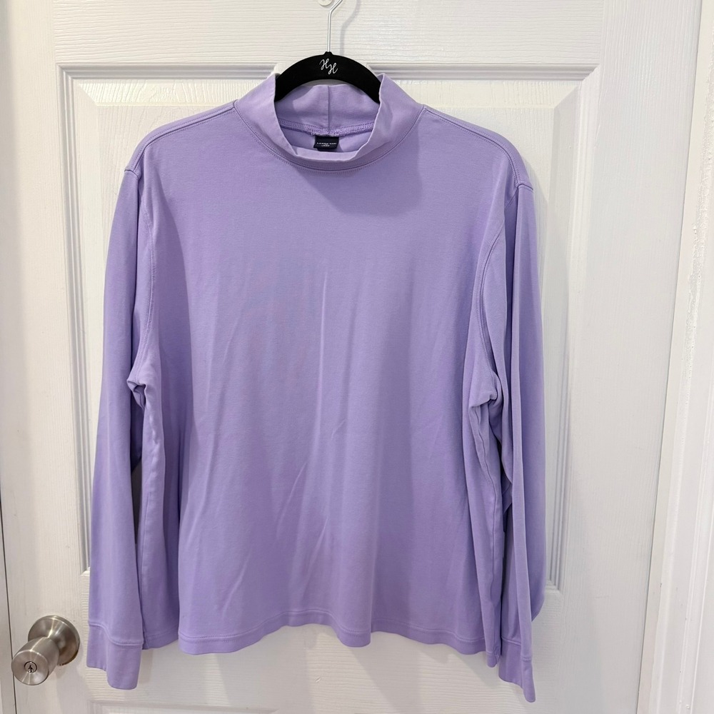 Lands End Women XL Purple Mock Neck Long Sleeve 100% Cotton Top Minimalist Basic